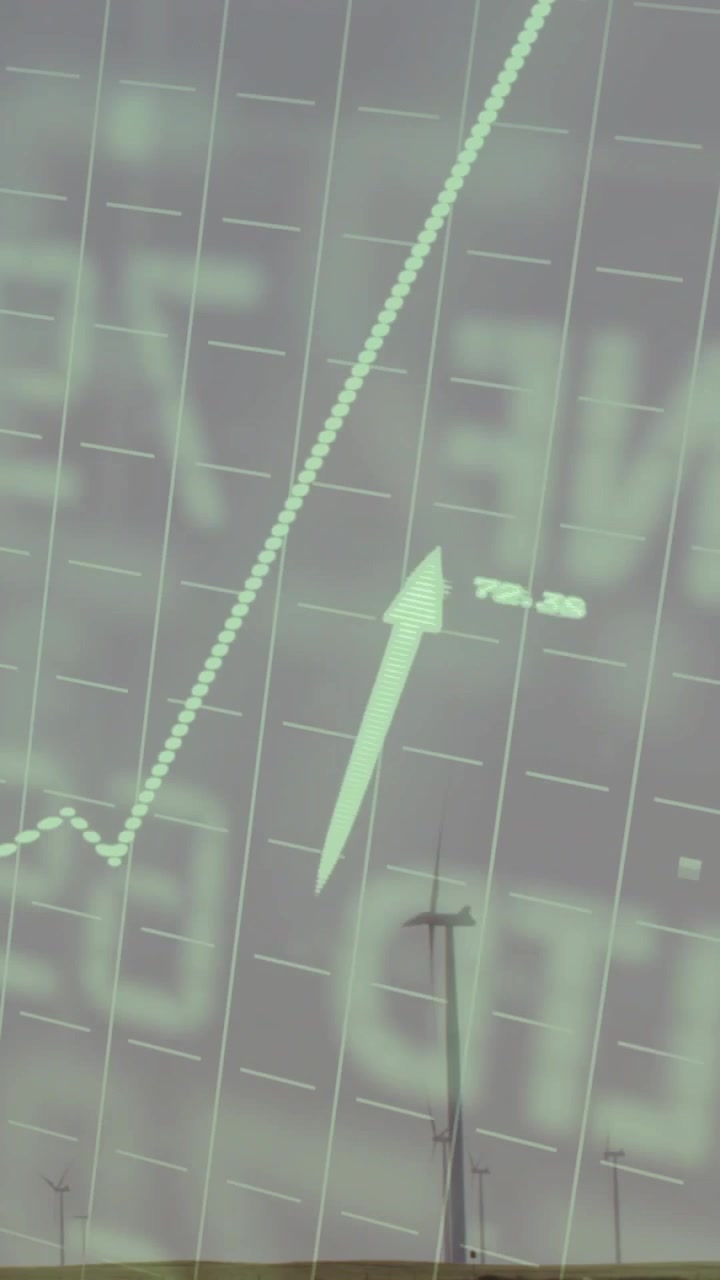 Vertical video: Overlay loading, green chart climbing, arrow appearing, showing rising wind power