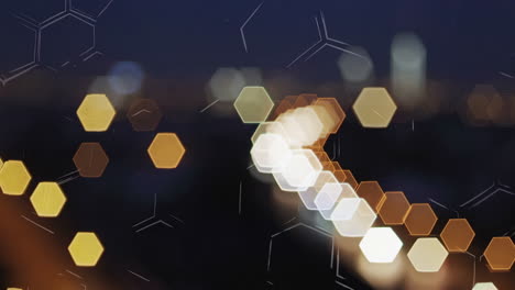 night city lights bokeh with hexagonal pattern