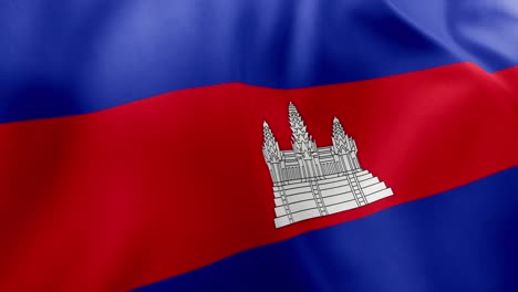 realistic waving flag of cambodia, blue, red stripes, angkor wat temple. southeast asian nation symbol, phnom penh, patriotism, cambodia