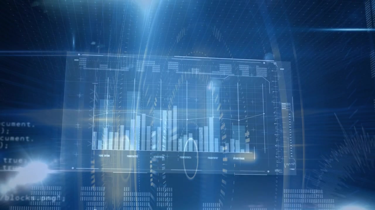 Animation of data processing over scope scanning on blue background