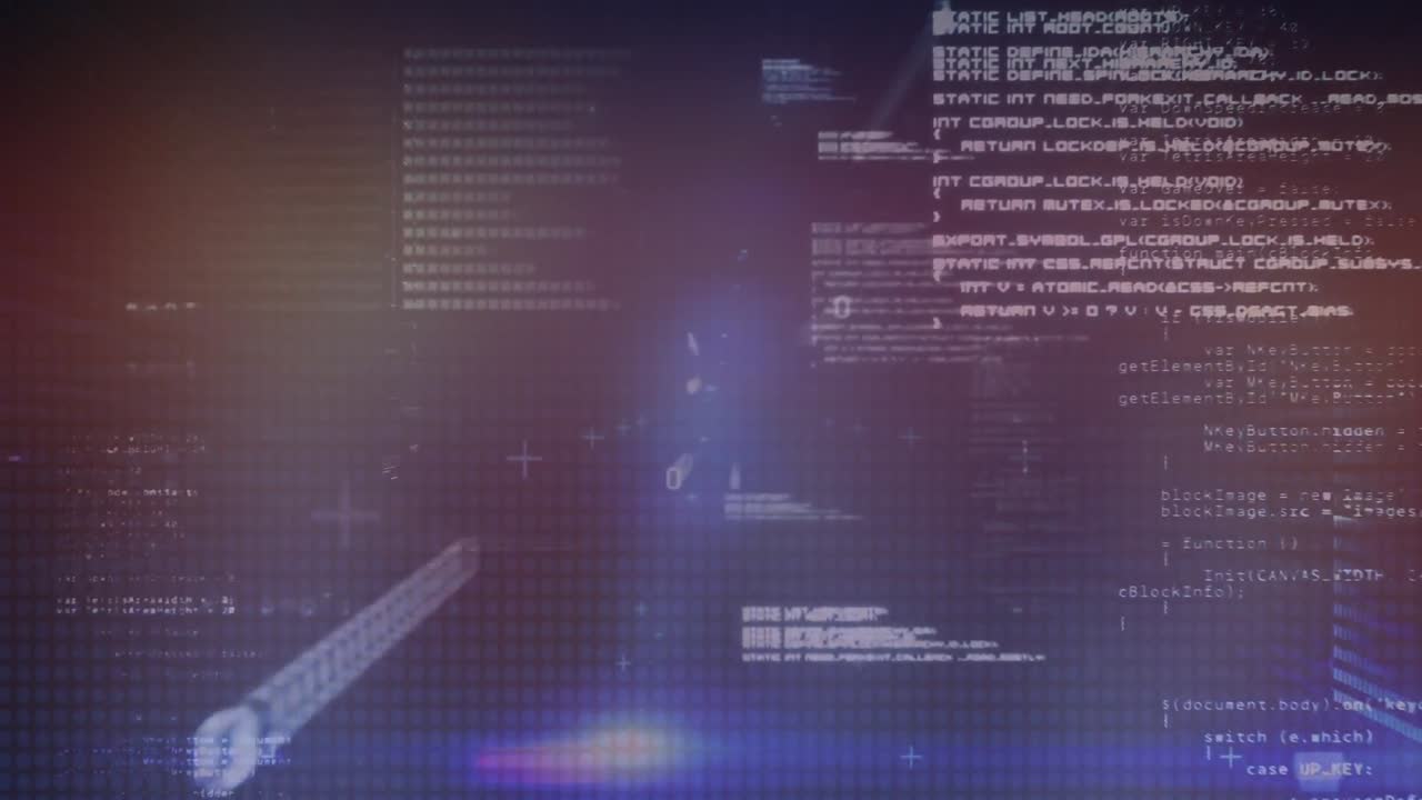 Animation of data processing over light trails on black background