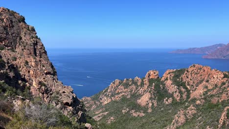 panoramic view of calanques de piana badlands and seascape in corsica island, france