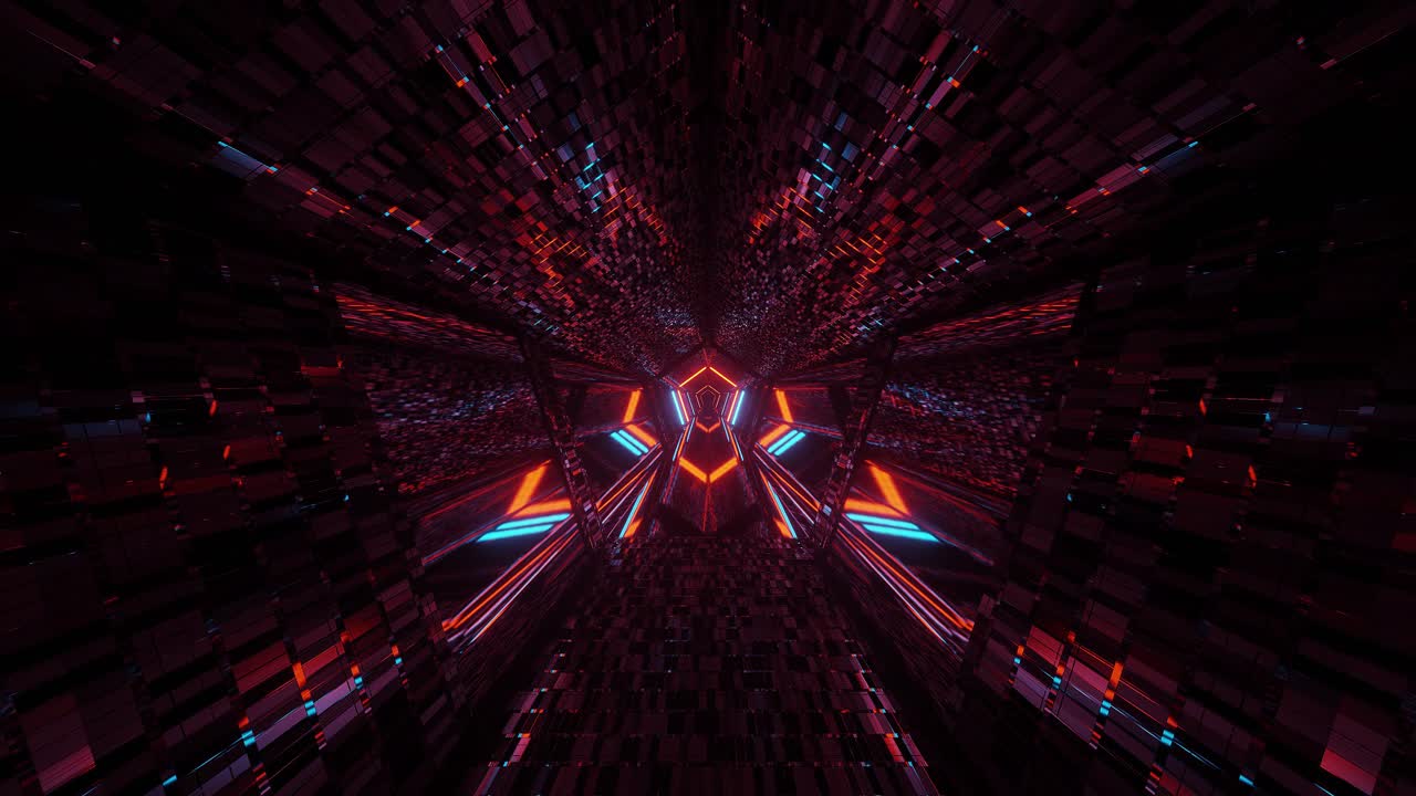 sumergirse en un túnel espacial con formas y patrones coloridos que se reflejan en todas partes