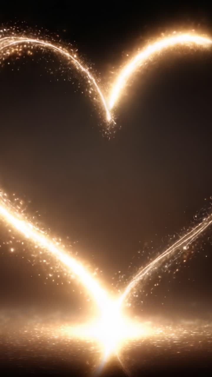 Un'affascinante dimostrazione d'amore: la transizione da una forma di cuore scintillante a un finale ipnotizzante pieno di effetti di luce scintillanti e particelle incantevoli.