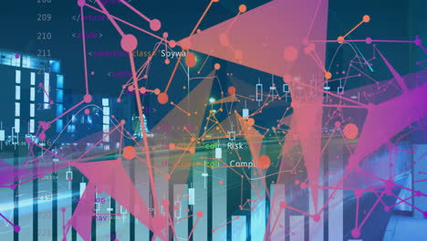 Animación-De-Conexiones-De-Red-Y-Procesamiento-De-Datos-Sobre-Un-Paisaje-Urbano-Con-Gráficos-Financieros