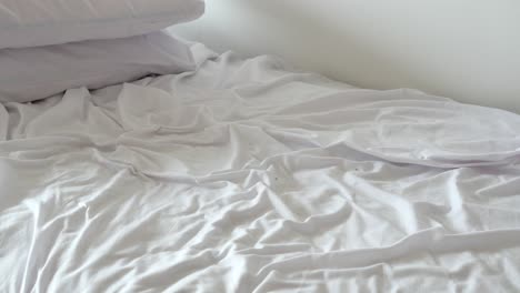 messy white bed with wrinkled sheets