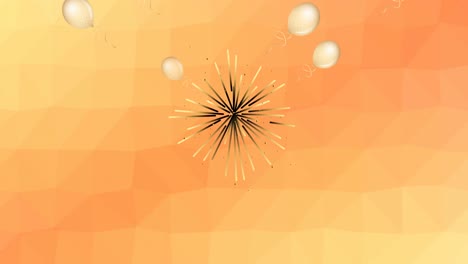 animation of fireworks exploding with white balloons on orange background