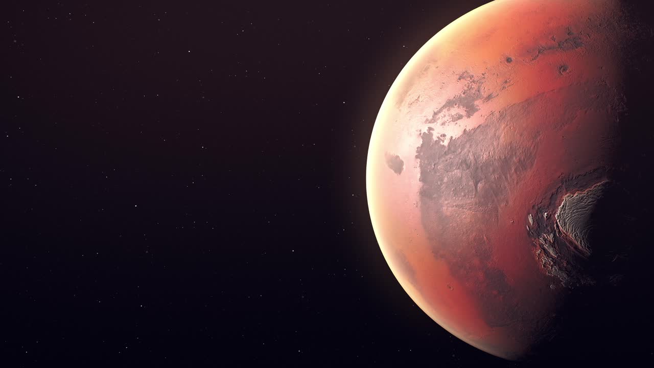 Planet Mars, Mars Rotating Slowly - closeup