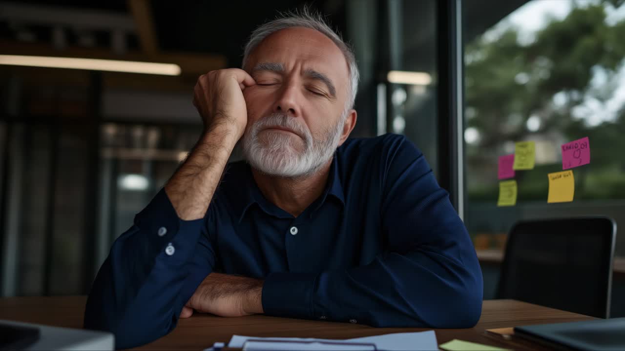 Tired man resting at office desk