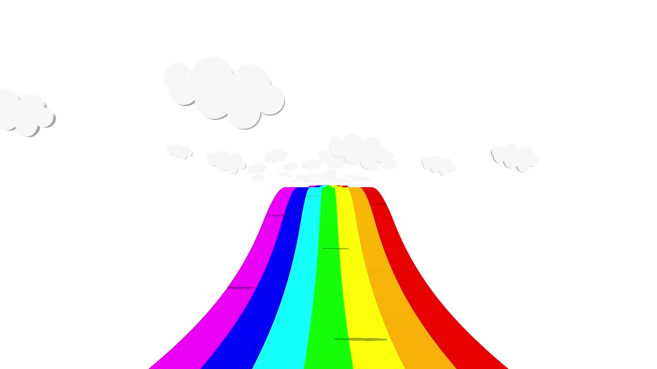 movimiento de la forma del arco iris con nubes por encima en el punto de vista hacia adelante puede utilizar para colorido fondo animado el fondo es bucle sin costuras.