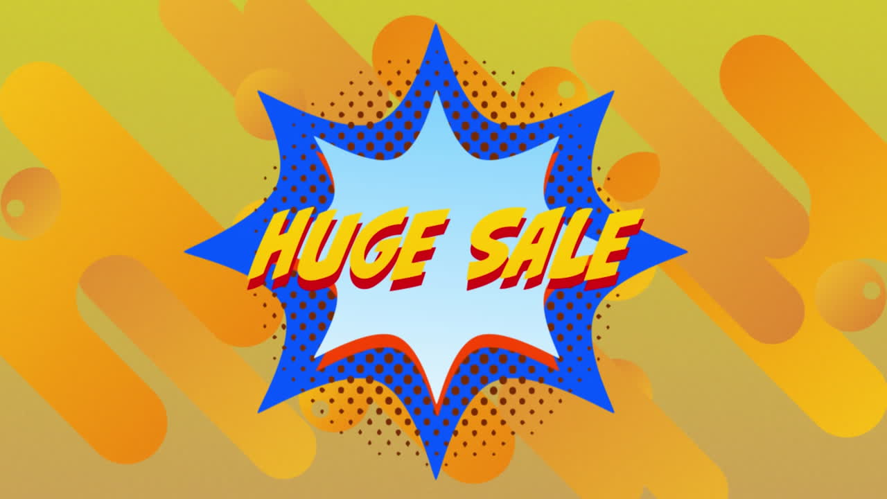 노란색 배경에 파란색 폭발로 거대한 판매 그래픽