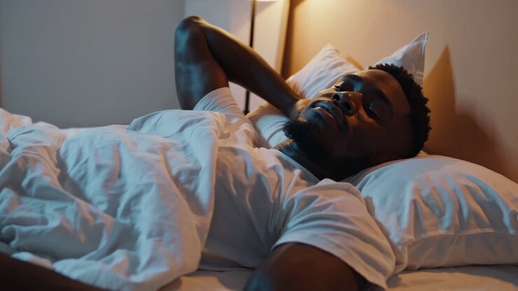 Uomo che dorme nel letto