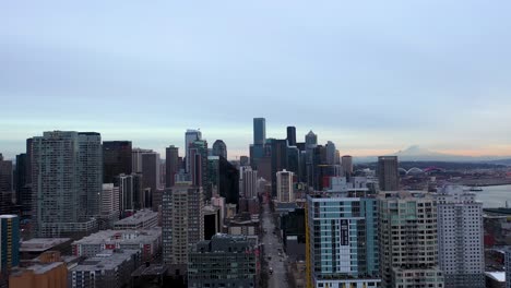 aerial view lowering over seattle's south lake union neighborhood