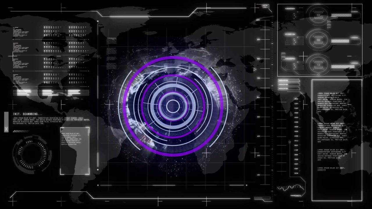 Animation of scope scanning and data processing over screens
