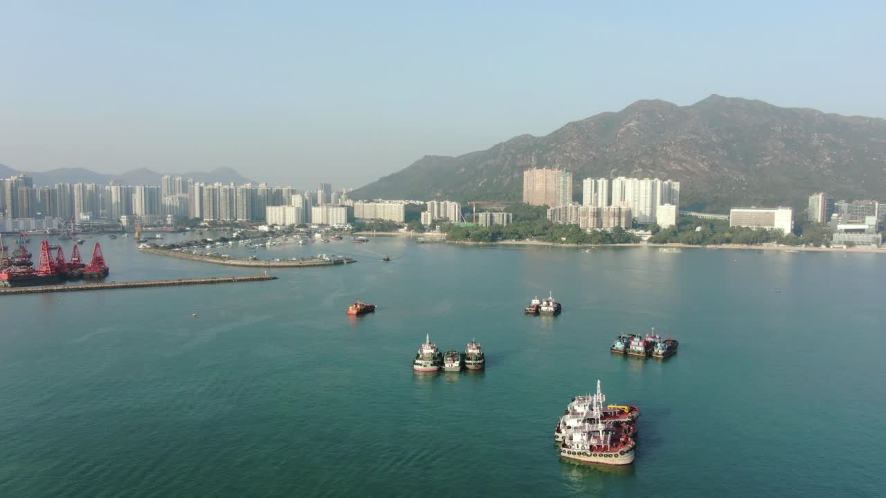 área de la costa dorada de hong kong, vista aérea de ángulo bajo