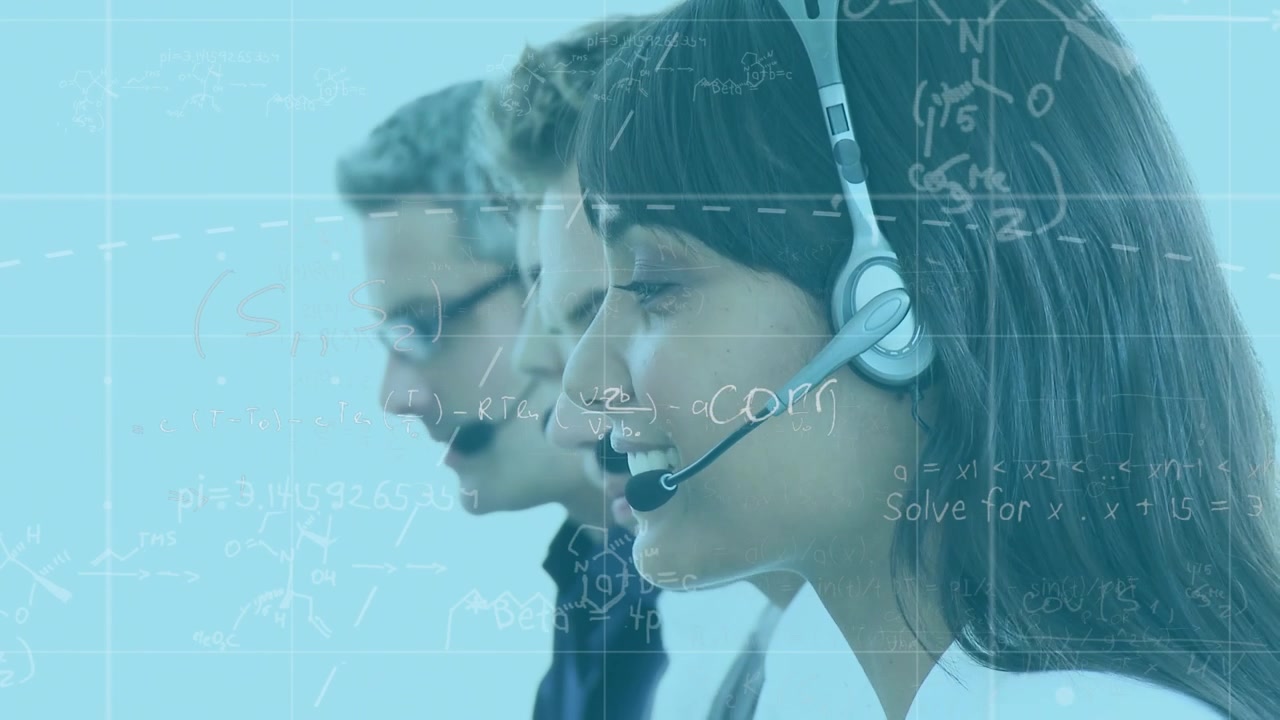 Animation of digital screen over diverse female and male consultants