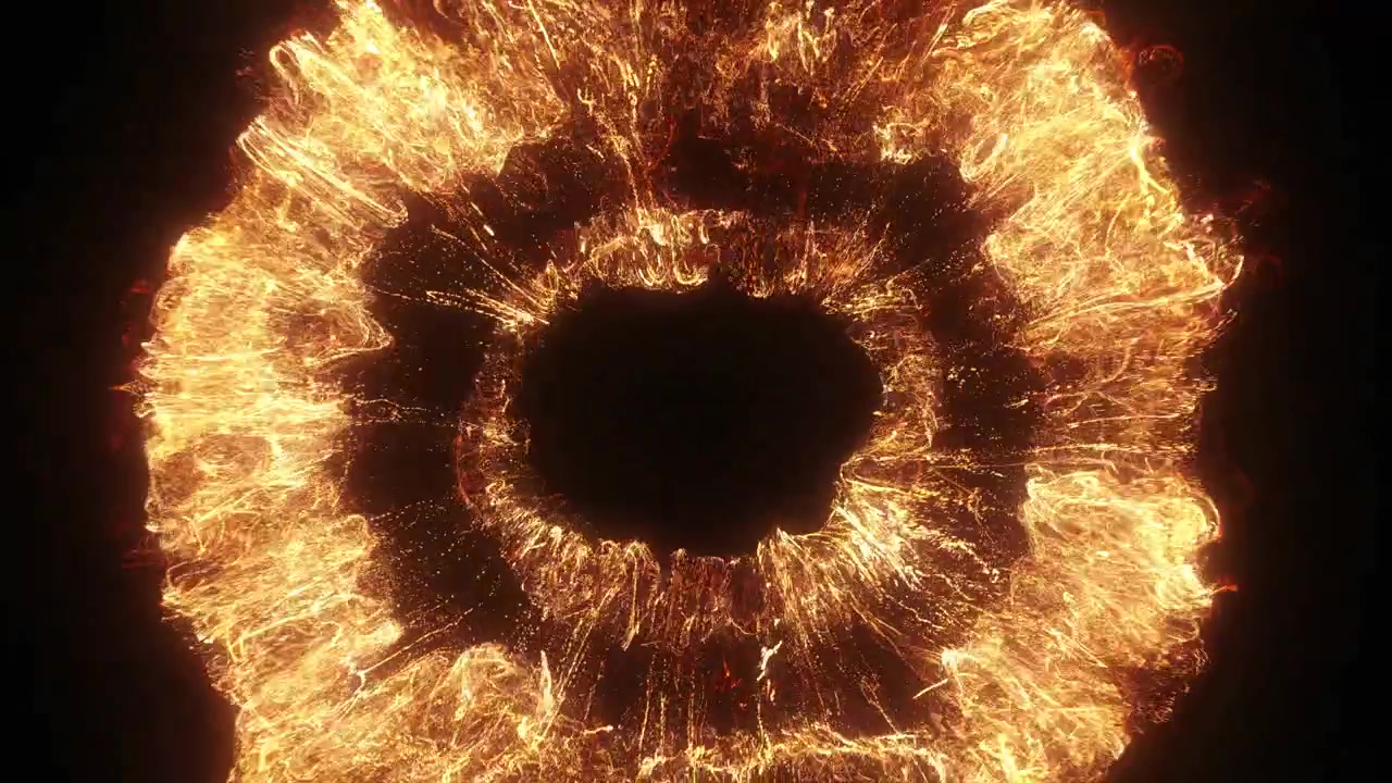 Abstract Golden Energy Ring Expanding on Black Background