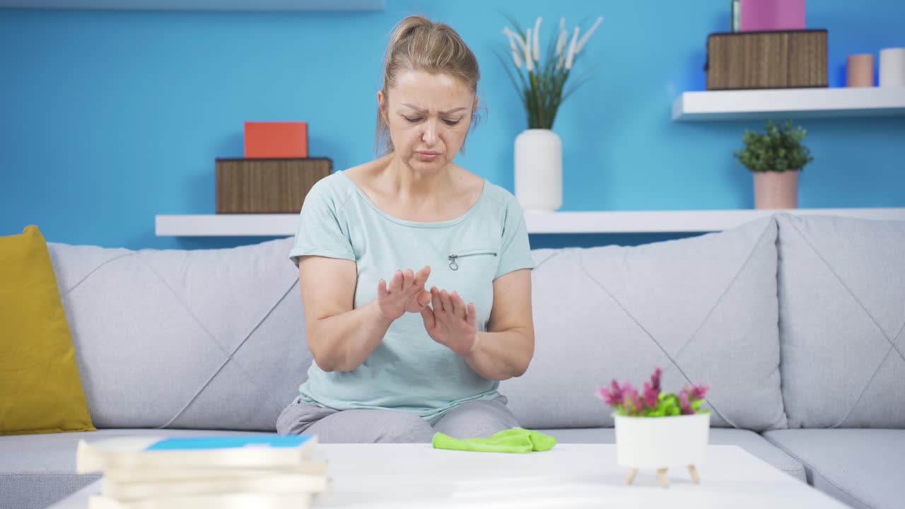 Woman with Irritated Hand.