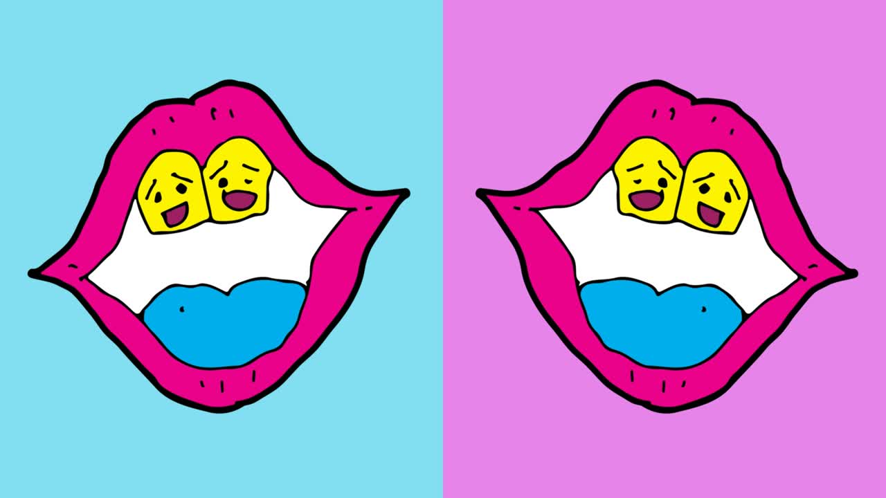 어린이들이 입술의 주제로 팝 아트를 그림 그리는 원활한 배경