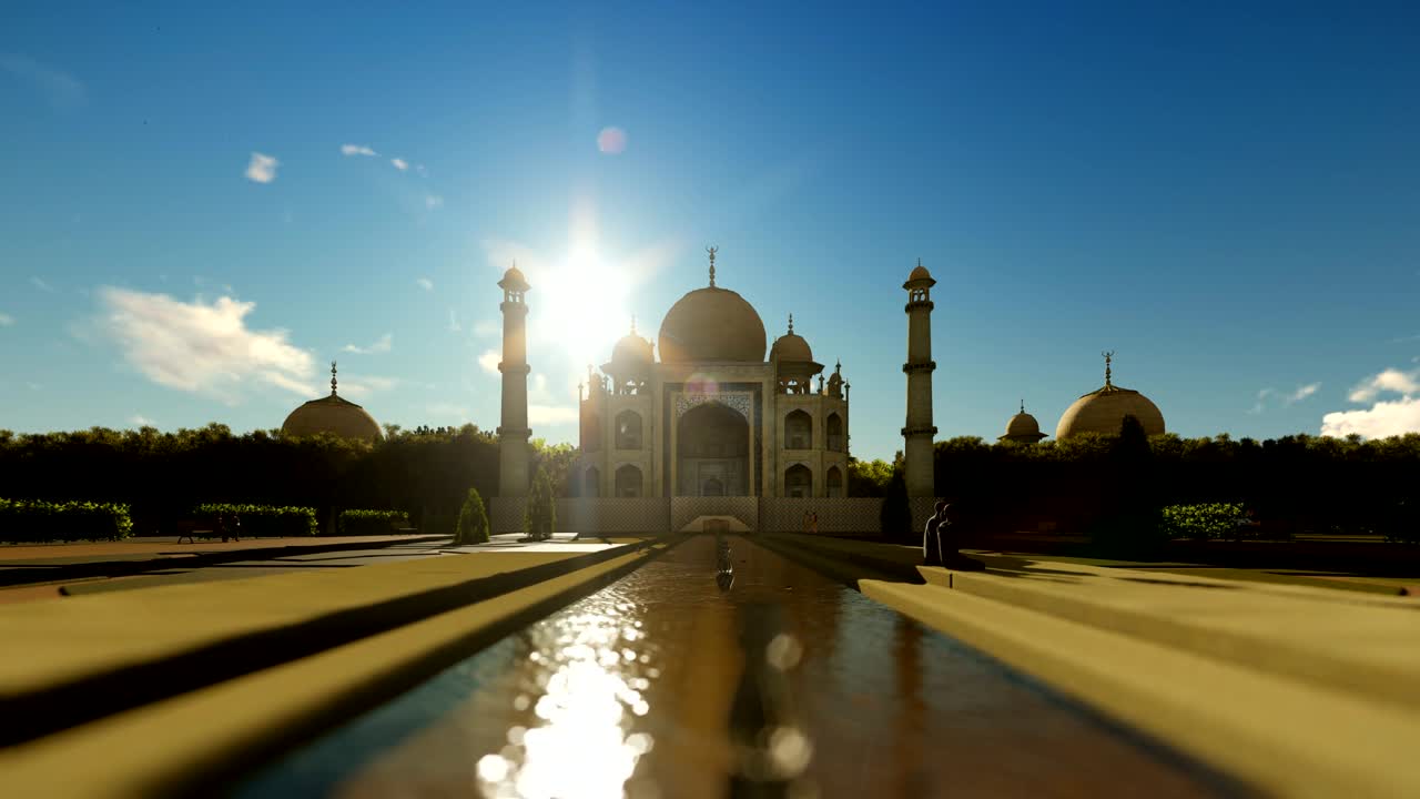 тадж-махал и туристы, утреннее солнце, 4к