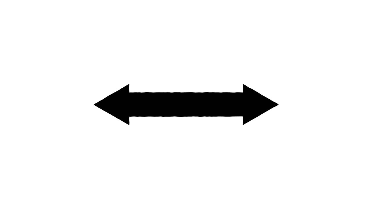 A black double-headed arrow smoothly expands horizontally on a clean white background, looped animation
