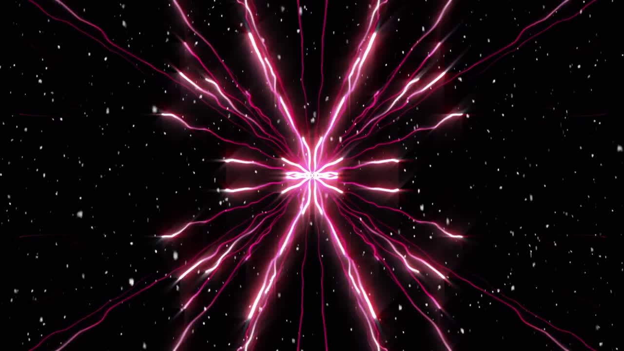 Animation of snow falling over light trails on black background