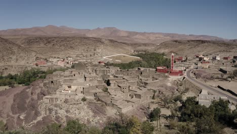 drone shot of a small village around taliouine in the south of morocco