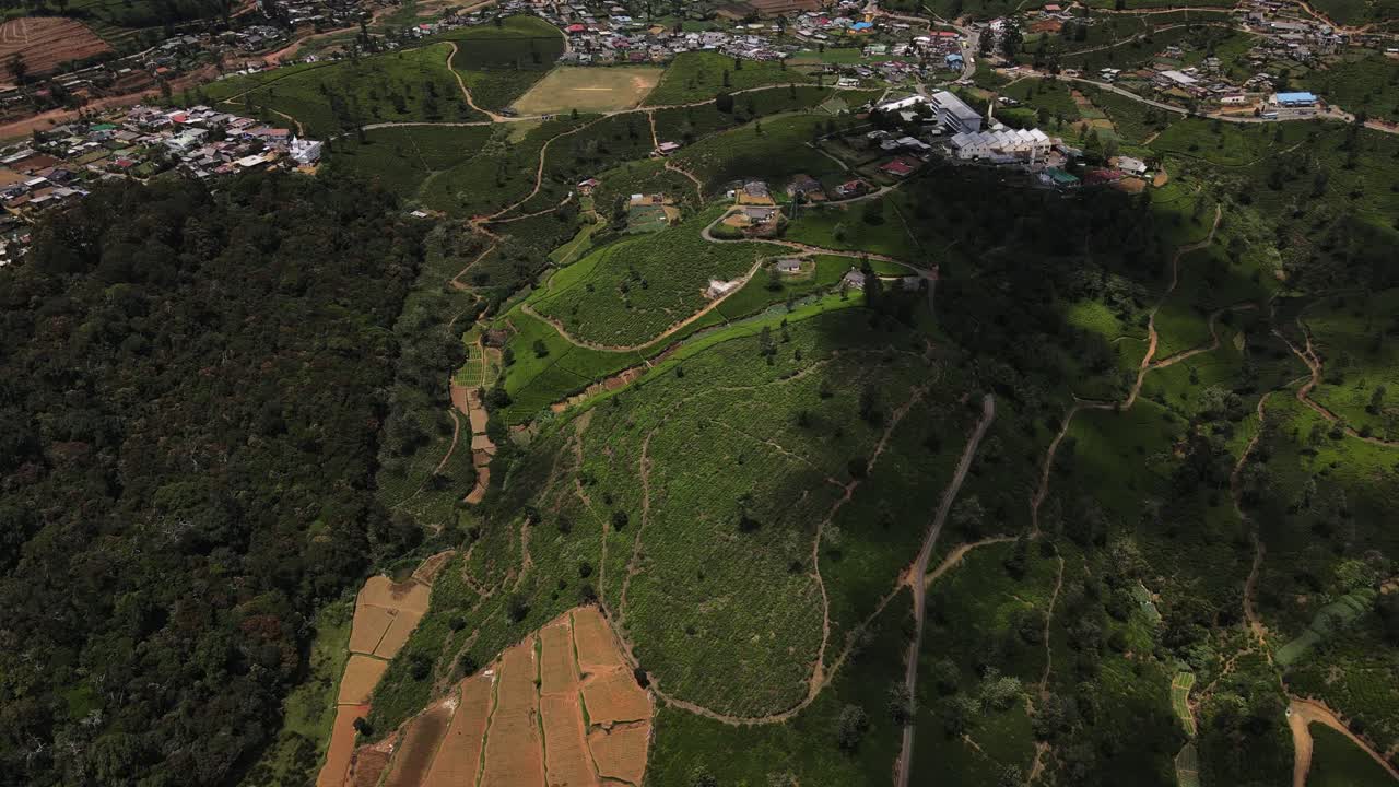 gran sombra de una nube se mueve lentamente sobre las verdes colinas de sri lanka con muchos senderos sinuosos entre las plantaciones de té