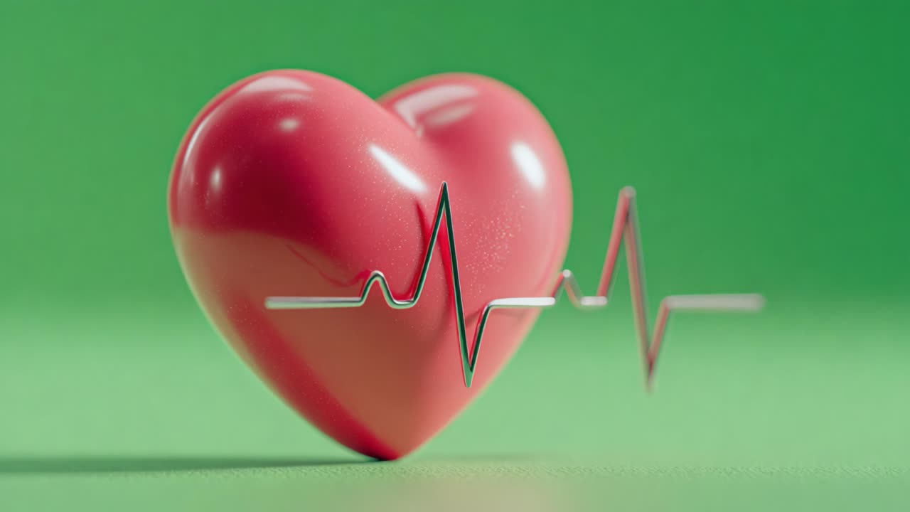 A Vivid Heart With Vital Signs: A 3D Render Depicting the Connection Between Love and Life Through Heartbeats and A Classic Symbol of Emotion against a Bright Background