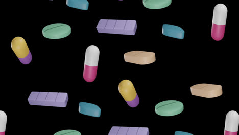 Animation-of-floating-pills-on-black-background