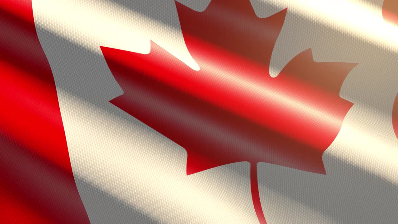 60 fps brillante brillante terciopelo bandera de canadá coloreado en rojo, fondo ondulante blanco, 3d uhd 4k animación loopable sin costuras