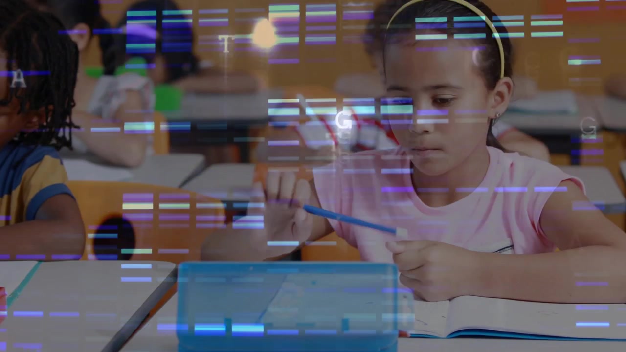 Camera holding shot on tablet case glitching artifacts unsettling school students taking notes