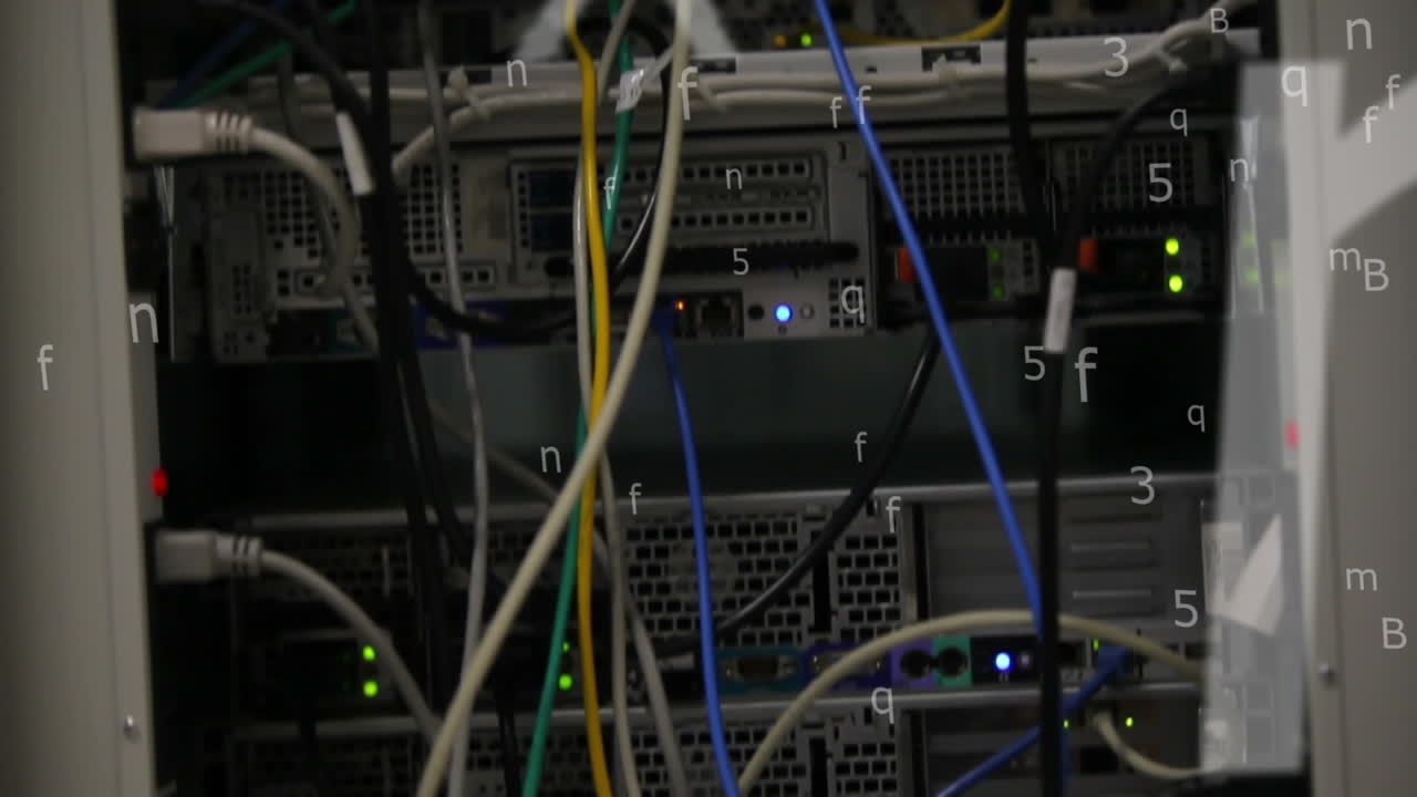 animación de primer plano del servidor de computadora con números y letras cambiantes