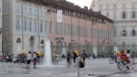 strike of glovo company workers in turin, italy. remote work. job rights fight
