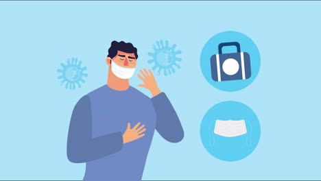 persona con máscara facial y partículas de covid-19
