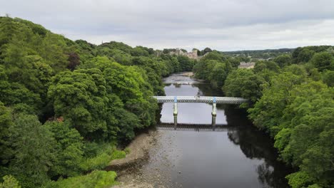 footbridge over river tees barnard castle uk aerial footage