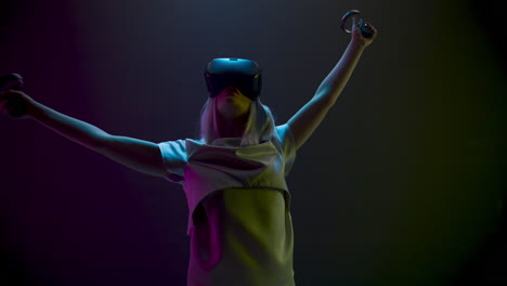 closeup woman enjoying vr experience alone. digital future innovation concept