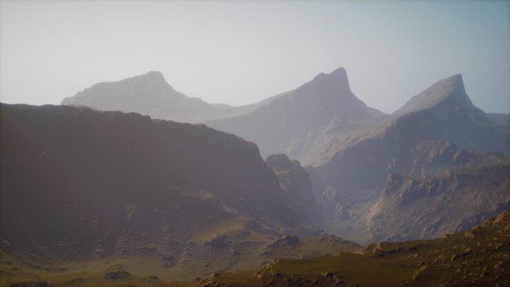 Rocce e montagne nella fitta nebbia