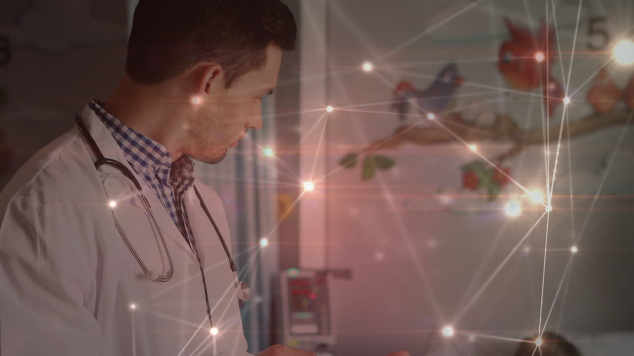 animación de la red de conexiones entre el médico caucásico y el paciente