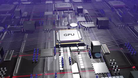 el procesador gráfico computa los datos de la inteligencia artificial. los datos eléctricos fluyen.