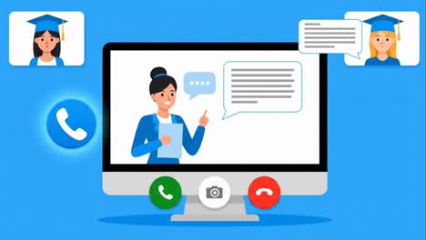female teacher conducting an online class with graduate students via video conference call