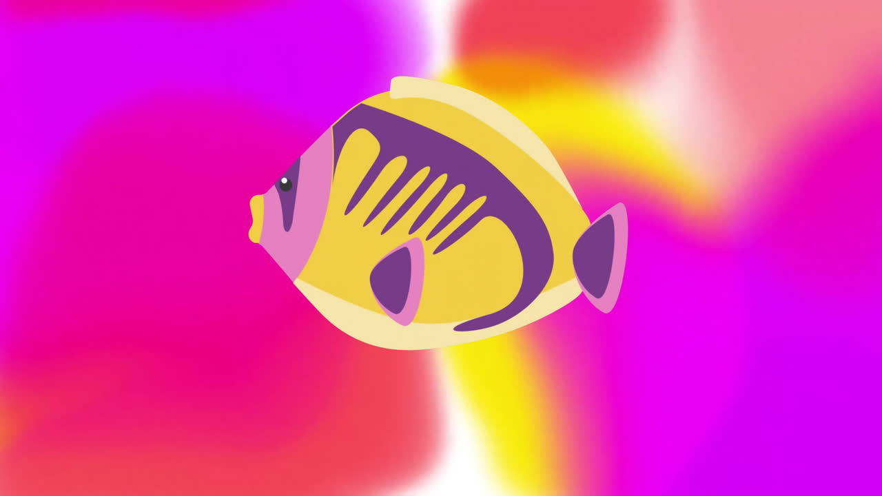 animación de peces amarillos sobre un fondo de colores