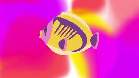 animation of yellow fish over colourful background