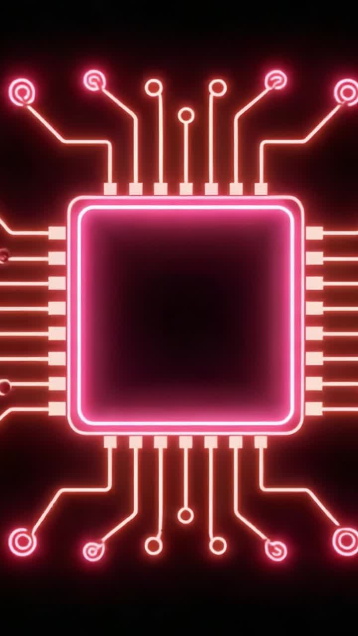 A Glowing Microchip: Exploring the Intricate Designs and Illumination of Advanced Circuitry in a Futuristic Digital World