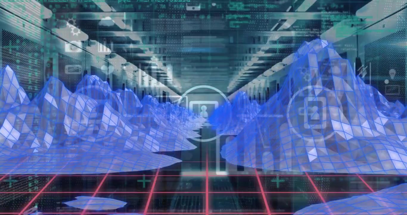 Animation of data processing over server room