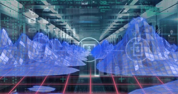 Animation of data processing over server room