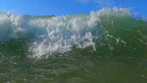 person have fun splashing with big sea waves breaking