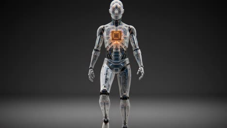exploring the intersection of technology and humanity: a transparent android with a glowing core symbolizes the future of robotics and artificial intelligence