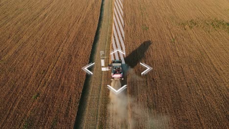 aerial view of autonomous harvester on the field.