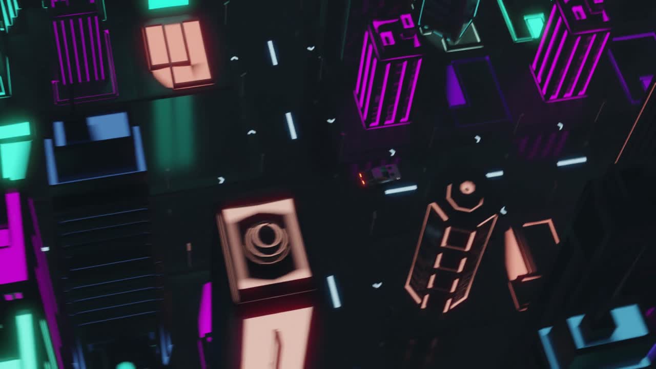 animación de conducción de automóviles en la ciudad iluminada con neón por la noche